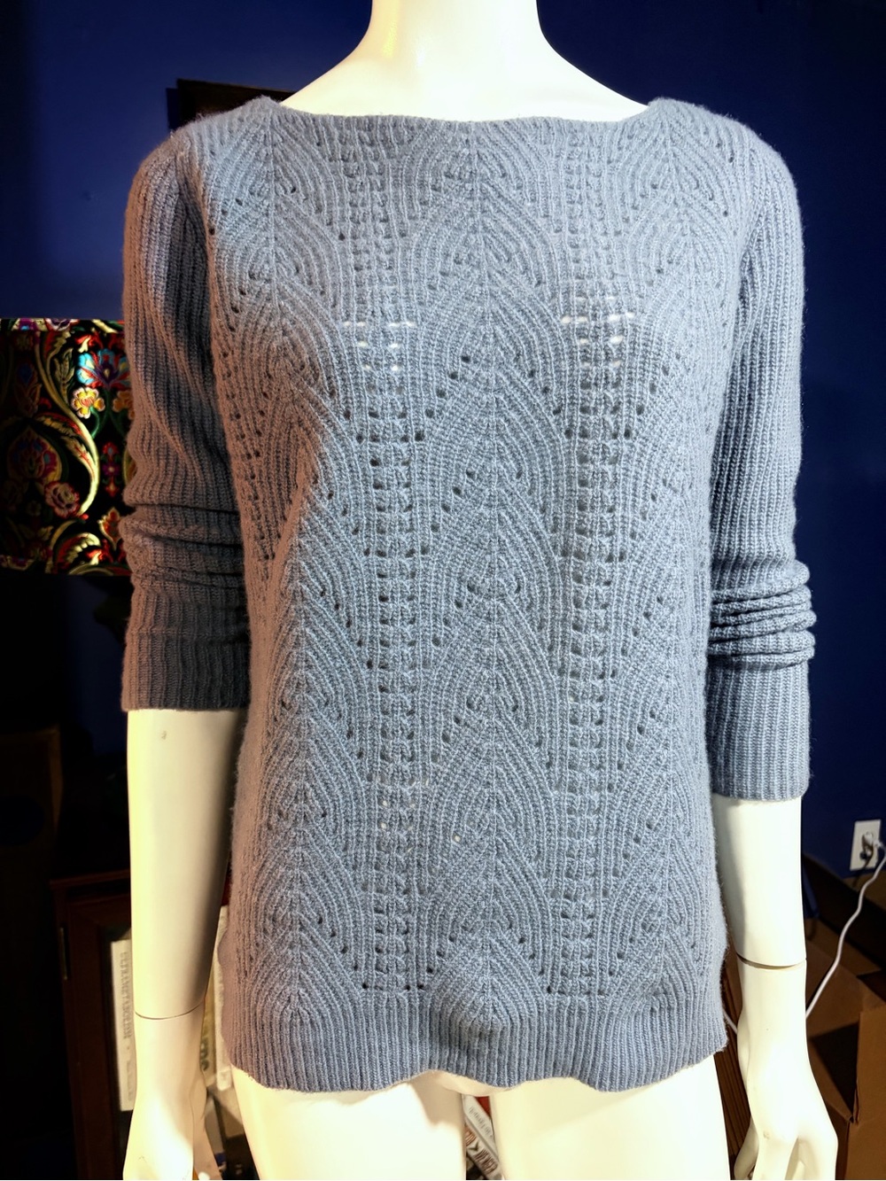 Ann Taylor Wool/Cashmere Blend Light Gray Blue Textured Boatneck Sweater Size MP